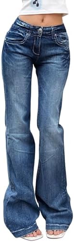 Ecirod Womens Patchwork Flare Jeans High Waisted Stretch Girls
