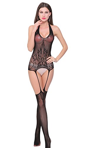 Sexy lingerie black irregular fancy lace fishnet open c…
