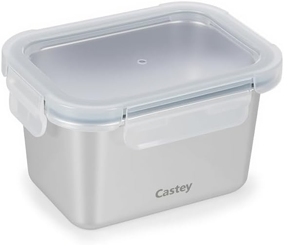 - Envase Rectangular de Acero Inoxidable, Cierre Hermético con Tapa, para Conservación de Alimentos, Tapa Libre de BPA, Diseño Antiderrames, Apto para el Lavavajillas (C-A750)