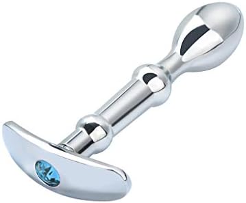 Aluminum Alloy Jewel Base Anal Butt Plug with Jewelry Birth Stone Butt Anal Play Plug (Light Blue)