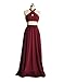 MELANSAY Women's Beatiful Bow Tie Summer Beach Chiffon High Waist Maxi Skirt XL,Dark Red