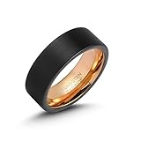 LerchPhi Mens 8mm Black Tungsten Carbide Ring Outside Matte Brushed Inner 18K Rose Gold Plated Free Personalized Engrave Supported Comfort Fit Wedding Band