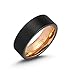 LerchPhi Mens 8mm Black Tungsten Carbide Ring Outside Matte Brushed Inner 18K Rose Gold Plated Free Personalized Engrave Supported Comfort Fit Wedding Band