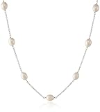 Sterling Silver and Freshwater Cultured Pearl (8-8.5 mm) Tin Cup Necklace, 18
