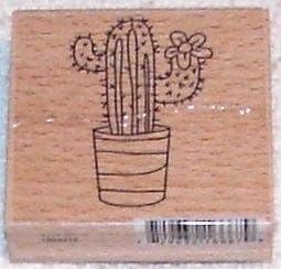 Cactus in a Pot Rubber Stamp Wood Mounted 2.5" Square