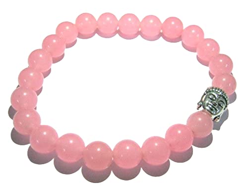 ROSE QUARTZ 7 MM GEMSTONE ROUND BEADED BUDDHA BRACELET CRYSTAL HEALING GIFT FASHION ENERGY MEDITATION PEACE CALM WELLNESS