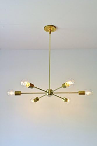 Modern Brass Chandelier, Mid Century Starburst Sputnik Lighting Fixture, 6 Arms & Sockets