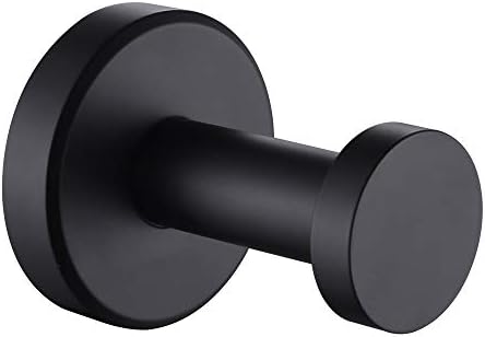Single Bath Robe Hook, Aomasi Stainless Steel Round Towel Coat Holder Heavy Duty Bathroom Accessories Home Storage Wall Mounted, Matte Black