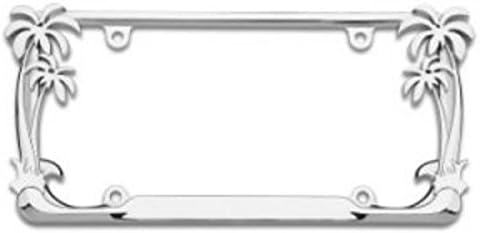 Decor Time Chrome Palm Trees License Plate Frame - 2 Pack Free Screw Caps with This Frame