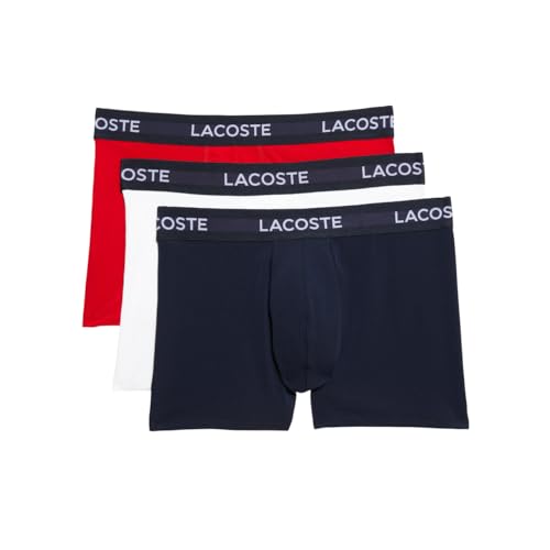 Lacoste Men's Recycled Microfiber Ultra Dry Trunks, 3-pack, Navy Blue/White/Red…