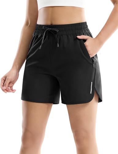 MIER Womens Running Shorts 5 Inch Quick Dry Athletic, Black, L at Amazon
