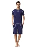Suntasty Men's Summer Soft Round Neck Long Sleeve Cropped Pajama Sleepwear
