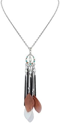 Gorgeous Jewelry Coffee Exotic Style Alloy Beaded Tassels Feathers Pendant Sweater Chain Charming Women Necklace