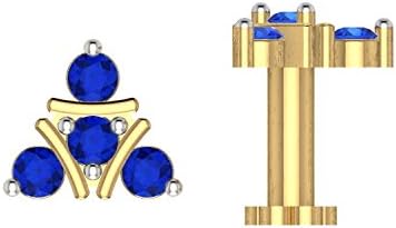 BuyByClick 925 Sterling Silver Nosepin Stud with Gold Plated Beautiful Blue Swarovski Crystals For Women