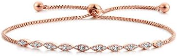 DIFINES Redbarry Marquise Shaped CZ Diamond Paved Adjustable Chain Bracelet for Women Girls, 2 Colors, Gift for Love, Valentine's Day,Women's Day