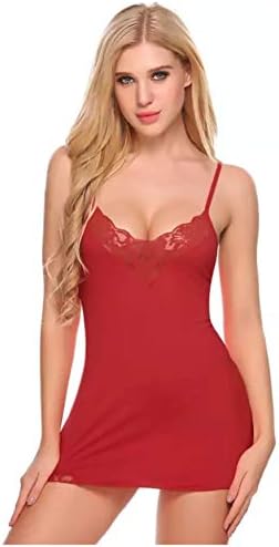 Gulbadan Women's Satin Babydoll Dress with g-String (Red, Free Size)