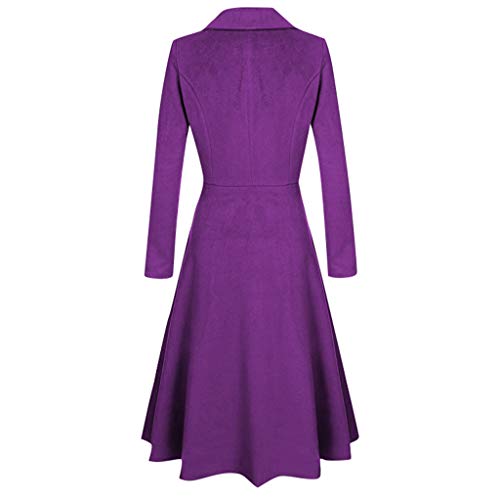Cuekondy Women's Elegant Purple Coat Lapel Single Breasted Long Jacket Outwear Trench Coat Cardigan For Party - Thumbnail 2