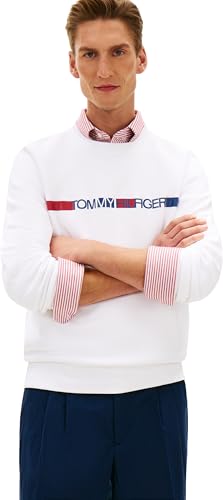 Uomo Felpa Brand Love Stripe con Scollo Rotondo, Bianco (White), XXL