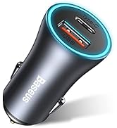 Baseus Car Charger, 40W QC 3.0 USB C Car Charger PD Fast Charging, All-Metal Cigarette Lighter Ad...