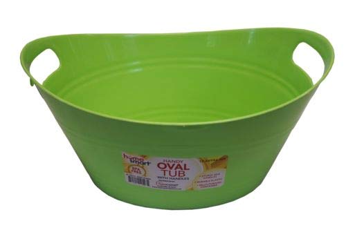 Oval plastic storage tubs with handle - Small size: (12.8" x 9" x 6.3") - Oval plastic tub with handle - beverage and ice bin - store small items at home, classroom, beauty salon. (Green)