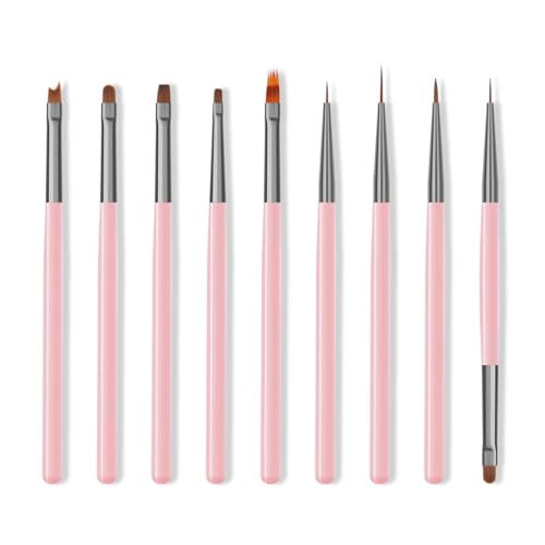 9 Pieces Nail Art Brush Set, Nail Design Brushes, Professional Nail Design Brushes, Fine Nail Art Brushes Pink