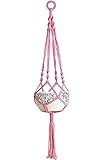 Mkono Colorful Macrame Plant Hanger Indoor Outdoor Hanging Planter Basket Cotton Rope 4 Legs 40 Inch-Pink