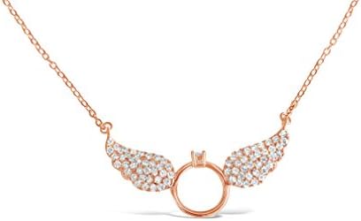 Rosa Vila Faith Guardian Angel Wings Necklace - CZ Stone Filled Wings with Centered Ring Necklaces for Women (Rose Gold Tone)