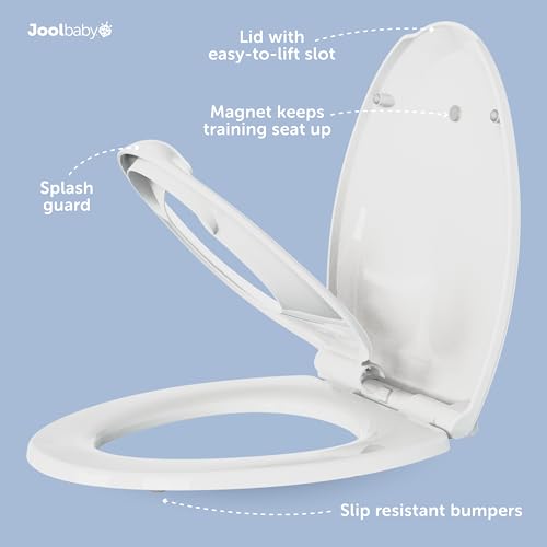Jool Baby Quick Flip Toilet Seat with Built-in Potty & Splash Guard for Toddler Training, Slow Close (Elongated)