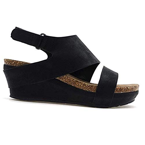 Alimao Ladies Sandals Size 9 Women Chic Espadrille Wedges Adjustable Buckle Sandals Women's Wedges Sandal Open Toe Ankle Strap Roman Sandals for Girls - Thumbnail 3