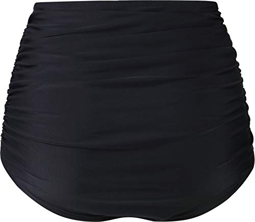 Womens High Waisted Bikini Bottom Shorts Ruched Tankini Shirred Swim Brief Tummy Control (Black B, XL)