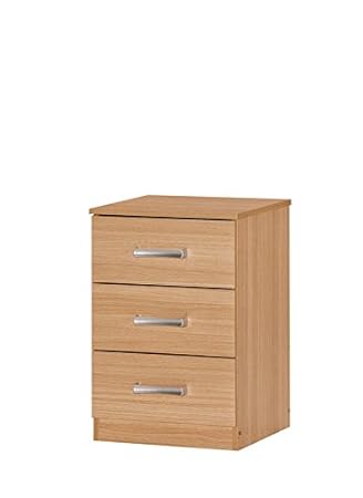 Comfy Living Stylish Oak Effect 3 Drawer Bedside Cabinet Amazon