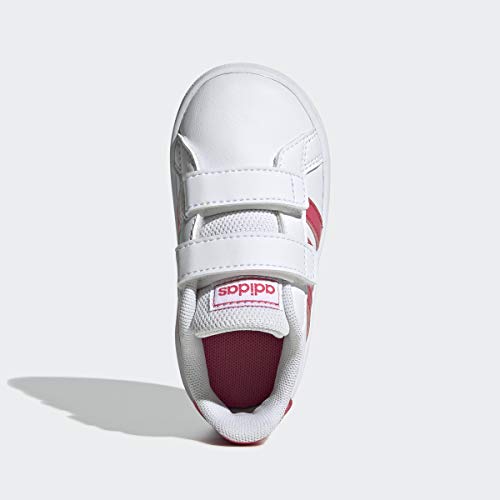adidas Kids Grand Court Sneaker, White/Pink/White (Velcro), US