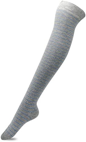 Women’s Long Striped Socks Over Knee High Opaque Stockings with Non Slip Silicone(Light Grey,One Size)