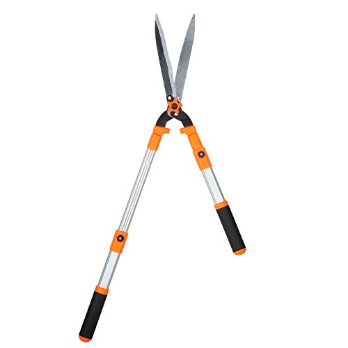 T-MAI Hedge Shears for Trimming Borders, Grass, Bushes.Tree Pruner,Pruning Shears, SK-5 High Carbon Steel Blades, Hedge Clippers Retractable Non-Slip Handles, 25″ Handles with 8″ Extension