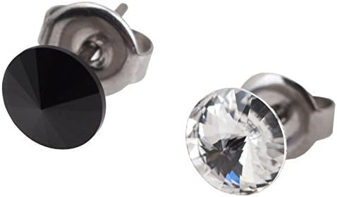 galaxyjewelry B/W ONYX CRYSTAL Titanium Post Earring Stud, No Allergic Reaction/6mm pair