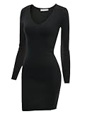 Doublju Womens V-Neck Fitted Long Sleeve Basic Knit Sweater Mini Dress