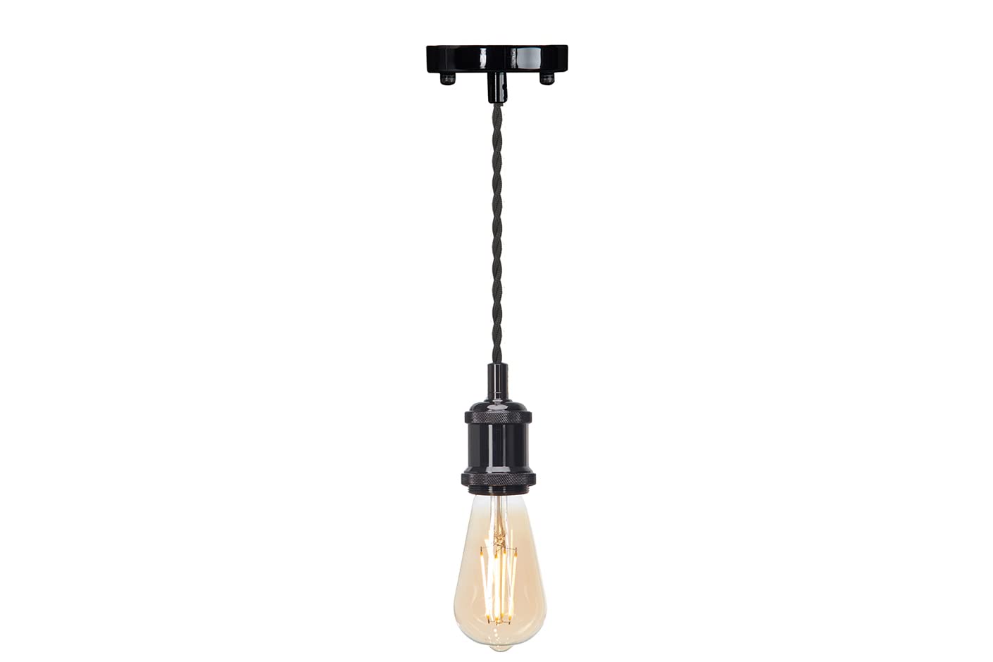 4lite Decorative Vintage Pendant with Bulb Blackened Silver Finish - E27 ST64 Amber Coated Filament Bulb Included 7.5w 645lm