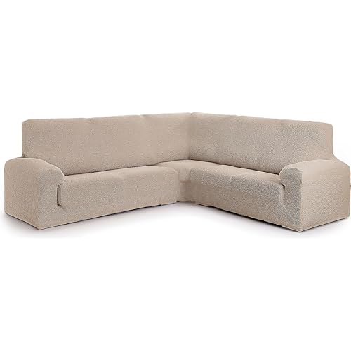 ECOMMERC3 | Funda Sofa Rinconera 3+2 Super Elastica Proteccion Diaria y Ajuste Sofas - Funda Sofa Beige Tejido Bielastico Transpirable