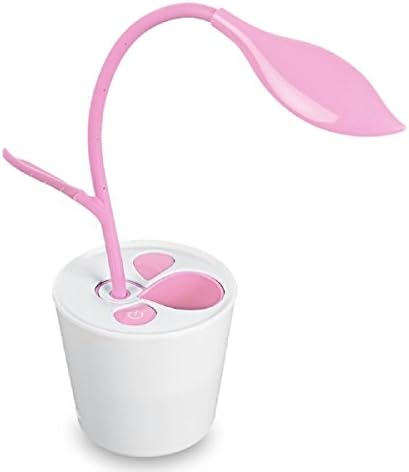 USB LED Desk Lamp, Seetru Kids Touch-sensitive Dimmable Flexible 3 Level of Brightness Table Light with Sapling Pencil Holder for Bedroom Reading Night Light - Pink