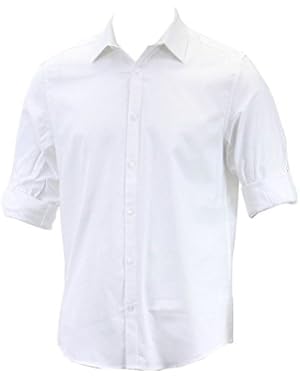 Calvin Klein Men's Non-Iron Solid White YD Oxford Button Up Dress Shirt