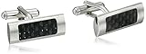 Men's Stainless Steel Cuff Links with Carbon Detail