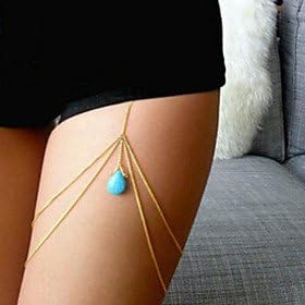 CrafHand Bohemian Body Chain Drop Shape Turquoise Leg Chain Fringed Legs Chain 1pc