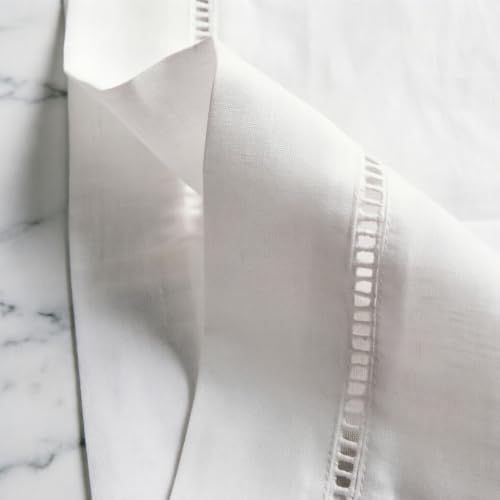 Simple&Opulence 100% Linen Dinner Napkins, Hemstitched Decorative 18x18 Inch(45x45cm) White French Flax Cloth, Pack of 4 Reusable Napkins,Stone Washed with Handcrafted Mitered Corners