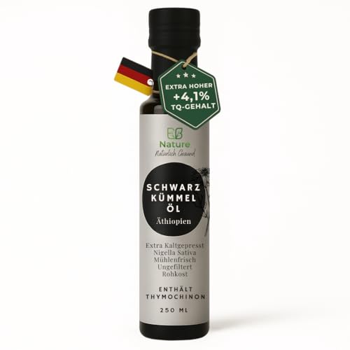 E.B. Nature Black Cumin Oil Unfiltered Cold Pressed & Unfiltered - Laboratory Tested Nigella Sativa Oil with 4% Thymoquinone Content, Mill Fresh and 100% Natural (250 ml, 1 Piece)