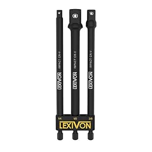 LEXIVON-Impact-Grade-Socket-Adapter-Set-6-Extension-Bit-With-Holder-3-Piece-14-38-and-12-Drive-Adapt-Your-Power-Drill-To-High-Torque-Impact-Wrench-LX-102
