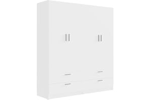 Madesa 4 Doors 4 Drawers Storage Cabinet Wardrobe with Shelves and Hanging Space 63" L Wooden Armoire Closet Organization Unit for Bedroom and Office (White)