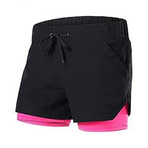 KAHS Dames Running Shorts 2-in-1 Elastische Taille Gym Jogging Fitness Sport Shorts Vrouwen 5214