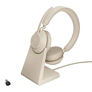 Jabra-Evolve2-65-Wireless-PC-Headset-with-Charging-Stand--Noise-Cancelling-UC-Certified-Stereo-Headphones-With-Long-Lasting-Battery--USB-C-Bluetooth-Adapter--Beige Jabra Evolve2 65 Wireless PC Headset with Charging Stand – Noise Cancelling UC Certified Stereo Headphones With Long…