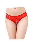 Sexyangels Womens Open Crotch Underwear Thongs Lace G-Strings Sexy Panties,Red,One Size