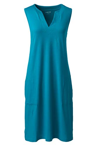 Lands' End Women's Cotton Jersey Sleeveless Swim Cover-up Dress X-Large Vivid Teal - Thumbnail 3